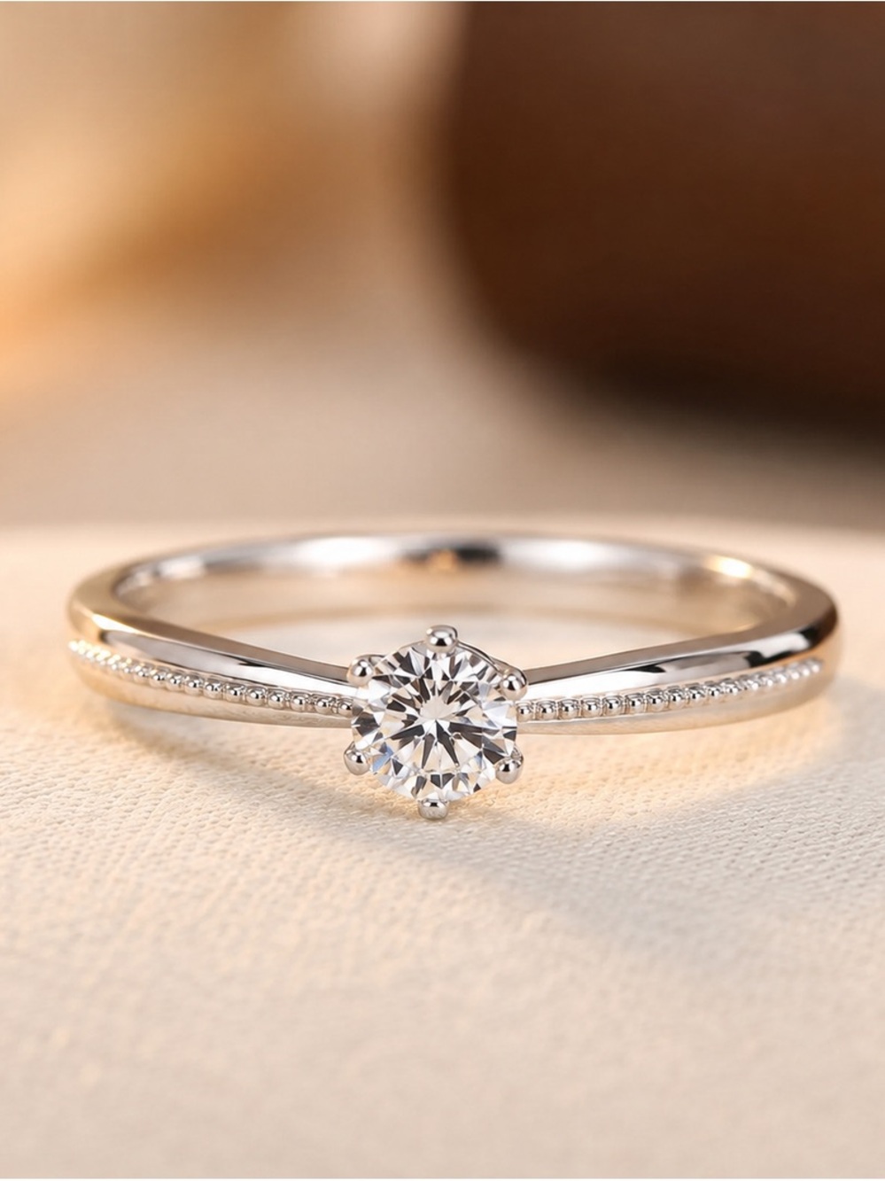 White Gold Plated Round Simulated Diamond Prong Promise Ring Size 6